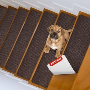 MBIGM Lot de 15 Marchettes d'escalier, 20 x 65 cm Tapis De sécurité Antidérapant Tapis d'intérieur Antidérapant pour Enfants, Aînés et Animaux De Compagnie avec Adhésif Réutilisable, Marron (Chemperai Brands, neuf)