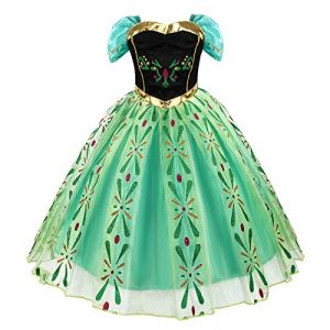 Discoball Anna Princesse Robe,Anna Elsa Costume,Enfants Reine des Neiges Déguisement de Princesse pour Fête d'anniversaire,Noël Carnaval Halloween Robe de Soirée Cosplay Robes Enfants,6-7 Ans (MUNCASO, neuf)