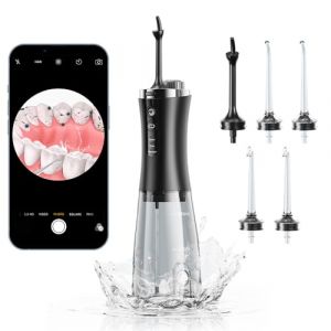Hydropulseur dentaire pour les dents avec appareil photo, caméra HD 1080p sans fil, irrigateur buccal sans fil, 5 embouts de jet, hydropulseur dentaire rechargeable, IPX7, hydropulseur étanche IPX7, (HEIYAO Direct Store, neuf)