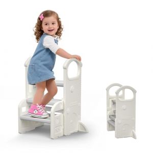hoopyosms Marchepied Enfant avec Poignées, Tabouret 2 à 3 Marches Réglable, Compact et Sécurisé, Antidérapant pour Salle de Bain, Cuisine, Toilettes et Lavabo(Gris) (hoopyosms, neuf)