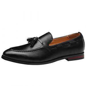 Jamron Hommes Classique Style Britannique Mocassins à Pampilles Cuir Synthétique Poids Léger Mocassin Slippers Noir SN01757 EU44.5 (No.7 Fashion House, neuf)