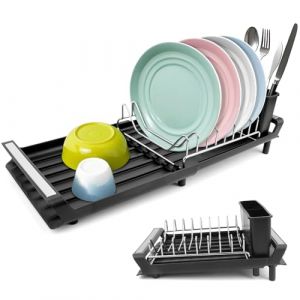 Egouttoir Vaisselle Pliable Egoutoire Vaisselle Cuisine INOX Égouttoir sur Evier Seche Compact avec Porte-Couverts Amovible Noir (IACCARNONNA, neuf)