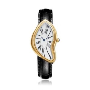 Gosasa Creative Melting Montre de luxe pour homme à quartz analogique avec bracelet en cuir véritable, cadran à chiffres romains, étanche, montre habillée d'affaires décontractée, doré (Yuenian, neuf)