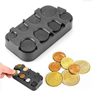 Organiseur à Pièces de Monnaie,Organiseurs pour pièces de monnaie,Etui à Pièces en Euros,Pièces de Monnaie Porte-conteneur,Pour voiture,taxi,8 compartiments de 2 euros à 1 cent,Noir (ISUJ1JUSI, neuf)