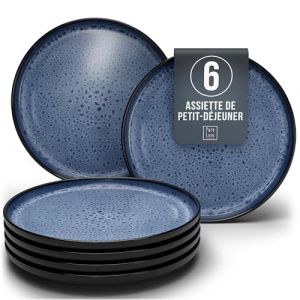 Ensemble de Vaisselle Service de Table 6 personnes Ibiza - Assiettes Styl&eacute;es en Gr&egrave;s, Vaisselle Pure Living Noir Bleu Profond (Natureflow, neuf)