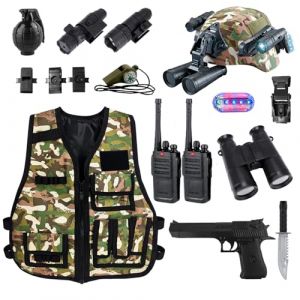 KalaDuck Déguisement Militaire Enfant, 12Pièces Jouet Militaire Accessoires avec Casque Militaire Tactique, Camouflage Gilet, Talkie Walkie, Jeu de Rôle Halloween Soldats Armée Costume Garçons Filles (XUANYU LTD, neuf)