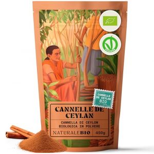 NaturaleBio Cannelle en poudre de Ceylan 450g. Vraie cannelle premium à l'arôme riche. Antioxydant et anti-inflammatoire naturel. Soutient la digestion, le système immunitaire et le bien-être. (NaturaleBio, neuf)