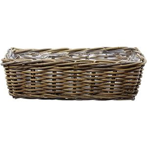 Dekoleidenschaft Koboo Jardinière en rotin gris 46 cm de long - Jardinière de balcon pour l'intérieur et l'extérieur - Bac à fleurs pour rebord de fenêtre - Panier tressé, bac à plantes rectangulaire (Come4buy GmbH, neuf)