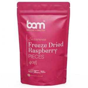 BAM Fruits Lyophilis&eacute;s et D&eacute;shydrat&eacute;s &ndash; Snack Croquant &ndash; Fraises ou Framboises Naturelles &ndash; Id&eacute;al pour Desserts Sans Sucre et Snacks Sant&eacute;, Sans Gluten, 40g (BAM - become a master, neuf)