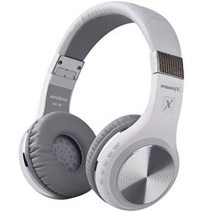 Riwbox XBT-80 Casque Audio stéréo sans Fil et Filaire Bluetooth Pliable Supra-Auriculaire avec Micro et contrôle du Volume pour PC/téléphone Portable/télé/iPad(Blanc et Argent) (SOOGOOD, neuf)