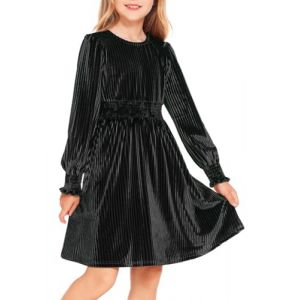 Arshiner Robe Fille Robe en Velours &agrave; Manches Longues Robe de F&ecirc;te pour Enfants Vintage Automne Robe Noire Robe de soir&eacute;e Robe d'hiver Unie 12-13 Ans (Arshiner Store, neuf)