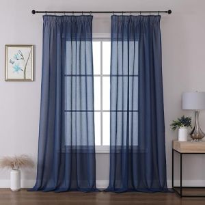 Joydeco Lot de 2 Rideau Voilage Bleu Saphir 140x245cm avec Galon Fronceur pour Rail, Voilage Fen&ecirc;tre Semi-Transparent pour Filtrage de Lumi&egrave;re et D&eacute;coration de Chambre Salon (Crochets Non Inclus) (joydeco, neuf)
