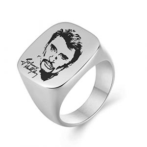 AFSTALR Johnny Hallyday Bague Chevalière Homme Acier Inoxydable Anneau Bague Sceau Le Boss Rock, Argent 7 (AFSTALR, neuf)