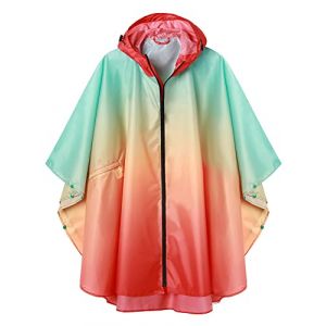 SaphiRose PONCHO Imperméable Poncho avec Capuche Zip pour Adulte-Vert+Jaune+Rouge,Taille unique (Ziqi, neuf)