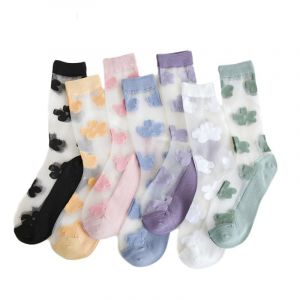 Yolhloy 5 Paires Chaussettes Transparentes pour Femmes Chaussettes Fines en Filet &agrave; Paillettes Nylon Cheville Socquettes en soie Douce &Eacute;t&eacute; Vintage Fleur Ruffle Chaussette &agrave; Volants (edreamoriginal, neuf)