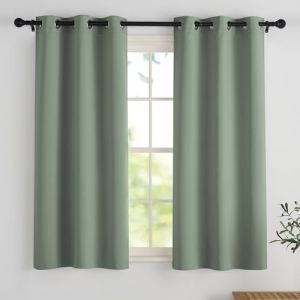 PONY DANCE Rideaux Occultant Court - Lot de 2 Rideaux Brise-Vue Épais, Opaques, avec Oeillets pour Décoration de Petites Fenêtres, Salle de Bains, Cuisine, 90x150 CM, Sauge Vert (RYB HOME EU, neuf)