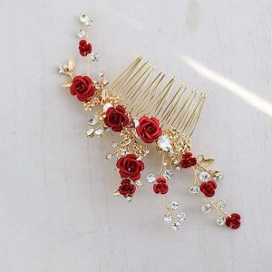 Accessoires pour cheveux de mariage pour femme, &eacute;pingles &agrave; cheveux, mode, rose rouge, peigne &agrave; cheveux pour femme, peigne &agrave; cheveux, accessoires faits &agrave; la main, bijoux de mariage (JUNMINLIANSHOP, neuf)
