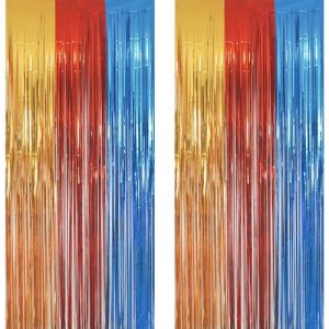 Rideau Anniversaire Dor&eacute; Rouge Bleu - GREATRIL Pat Serpentins Rideau M&eacute;tallique Frange Decoration Anniversaire F&ecirc;te pour Patrouille Sir&egrave;ne Vengeurs Voyage Plage F&ecirc;te (Greatril-Direct, neuf)