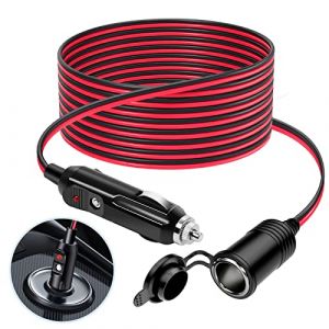 4M Rallonge Allume Cigare, 12 V/24 V Chargeur de Voiture Allume Cigare Prise, Adaptateur étanche à la poussière 16 AWG avec Fusible 15A pour Moto, Bateau, Voiture, Camion (4M) (YYX TECH, neuf)