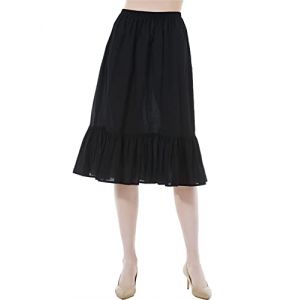 BEAUTELICATE Jupon sous-Jupe sous-Robe Lingerie en Pur Coton Mi-Longue Longue &Agrave; Volant Ample Grande Taille De Femme Fille &Eacute;t&eacute; (Noir-65cm, S) (BEAUTELICATE-FR, neuf)