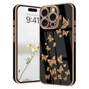 Lonrapa Coque pour iPhone 16 Pro Max &Eacute;tui avec Motif de Or Papillon et Amour Coque Cover Silicone Galvanis&eacute; Housse de Protection Antichoc Anti Rayures Case pour iPhone 16 Pro Max - Papillon Noir (Lonrapa, neuf)