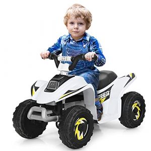 COSTWAY Quad avec Batterie 6V pour Enfant, Quad Électrique avec Marche Avant/Arrière, Fonctionnement Sécurisé et Vitesse Max de 4,5 km/h, Cadeau pour Garçons et Filles, Bleu/Noir/Blanc/Rouge (Blanc) (FDS GmbH, neuf)