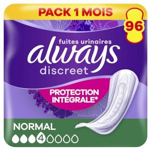 Always Discreet - 96 Serviettes Incontinence pour Femme, Normal, 4 Gouttes, Fuites Urinaires Fréquentes - Format Eco - Protection Intégrale et Discrète, Serviette Compatible Post accouchement (WeServ Store, neuf)