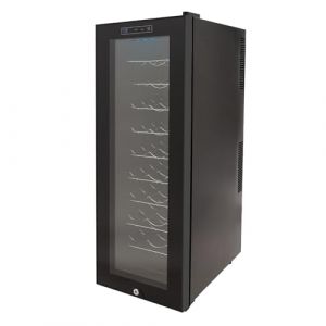 R&eacute;frig&eacute;rateur &agrave; vin autoportant 90 l pour 30 bouteilles, porte en verre tremp&eacute; avec lumi&egrave;re LED, plage de temp&eacute;rature de 5 &agrave; 18 &deg;C (140 W) - Noir (SUKERI, neuf)