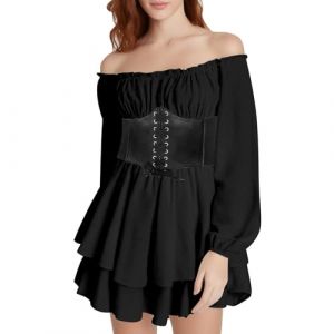 QIUhhpuy Robe Blanche Courte Robe Pirate Blanche pour Femmes avec Shorts Int&eacute;Gr&eacute;S en Dessous Manches Longues/Courtes &eacute;Paules D&eacute;Nud&eacute;Es &agrave; Volants Coupe Trap&egrave;Ze 2 en 1 Courte Style Boh&egrave;Me D&rsquo;&eacute;T&eacute; De Plage (QIUhhpuy, neuf)