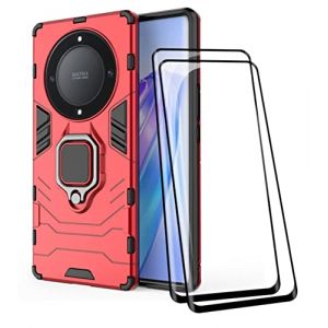 COMAKU Coque Armor pour Honor Magic5 Lite 5G/Magic 5 Lite, Housse TPU+PC Antichoc avec Anneau B&eacute;quille [avec 2 Pi&egrave;ces Verre Tremp&eacute; Ecran Film Protecteur ] - Rouge (Dinsi, neuf)