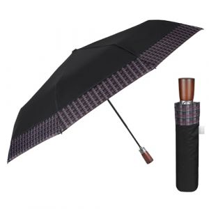 PERLETTI Petit Parapluie Homme Pliant - Parapluie de Poche Monsieur Ouverture Automatique Poignée Golf - Ombrelle Incassable Anti Tempête - Diamètre 96 cm (Bordure Écossaise Marron) (PERLETTI, neuf)