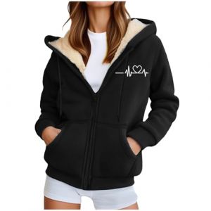Veste Polaire Femme, Polaire Femme Veste Hiver Chaude Sweats Manteau &agrave; Capuche Zipp&eacute; Laine &eacute;Pais Souple Blousons Fourrure Hooded Coat Manche Longue Cardigan Casual Mode Hiver Chaude Outerwear (Geyunxue, neuf)
