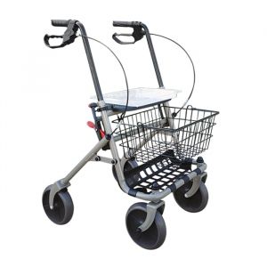 PLUS SANT&Eacute; &ndash; D&eacute;ambulateur STABILIO tout-terrain | 4 roues larges avec freins, assise 46&times;33 cm, hauteur r&eacute;glable 88&ndash;99 cm, panier int&eacute;gr&eacute;, pliable pour transport | 9 kg | 100 kg (PLUS SANTE, neuf)