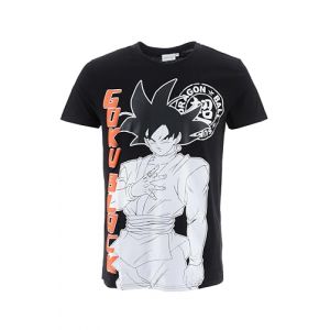 Dragon Ball Z T-Shirt pour Hommes et Adolescents - Goku Manches Courtes en Coton Doux (FR/ES, Alpha/Lettres, S, Taille Normale, Noir) (La Esencia, neuf)