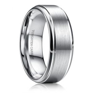 CASSIECA Bague Homme Femme Tungst&egrave;ne 8mm, Alliance Homme Bagues Anneau de Mariage/Fian&ccedil;ailles/d'Amiti&eacute;/Bague Qualit&eacute; Argent Bijoux de Mode, Taille 72(22.9) (Yanjia EU, neuf)