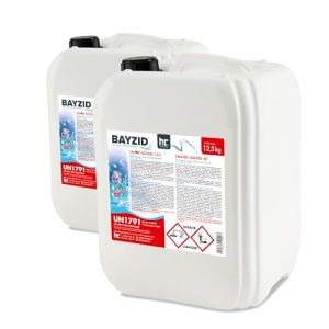 Bayzid® Chlore Liquide 48° – Désinfectant Rapide pour Piscine – Bidon 2 x 12,5 kg – 13-15% de Chlore Actif – Clarifiant Eau Cristalline – Idéal Spa, Jacuzzi, Pataugeoire (Höfer Chemie GmbH, neuf)