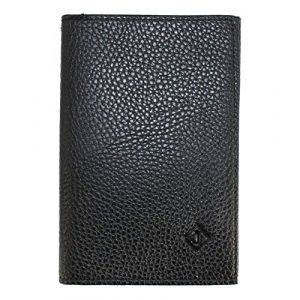 Porte Papier Voiture en Croute de Cuir Format 4 Volets - étui Carte Grise, permis, Carte d'identité, Cartes, très Complet, Cuir Souple pour Homme ou Femme Frédéric Johns® (Noir) (LILOSAC, neuf)