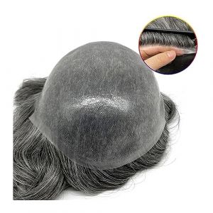 Peluquín Toupet for hommes Système de cheveux humains Full V-Loop Thin Skin PU Base Mens Toupee Units 1B # Noir avec 50% Gris Blanc Couleur Morceau de cheveux Toupet for hommes Pelucas para Hombre (S (pipipisun, neuf)