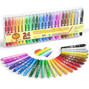 Shuttle Art Crayons de Cire, Set de 24 Couleurs de Craies de Cire pour les Tout-petits, Non Toxique, Effet Crayon-Craie-Aquarelle, Crayons Aquarellables Idéal sur Papier,Verre,Miroir (Lexeu, neuf)