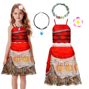 AUYAO Déguisement Moana Fille, DéGuisement Fille Vaiana Robe avec avec Couronne de Fleurs Collier, Enfants Robe de Ocean Adventure Princess Vaiana Pour Cosplay FêTes Anniversaires Carnaval Halloween (Yadark, neuf)