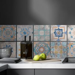 AREDE 32 x Feuilles Mural Stickers Carrelage 2D Imperméables Carreau de Ciment Adhesif, Autocollants Carreaux Dosseret pour Cuisine, Salle de Bain la Décoration à la Maison / 10 x 10 cm / T1063 (AREDE HOME DECOR, neuf)