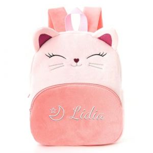 Générique Sac à Dos Enfant Personnalisé Nom Brodé Chat, Sac Dos Maternelle Peluche Doux Motif Chaton - Cadeau Fille Voyage 31x25 cm (Rouge) (Zolyn Personalized Studio, neuf)