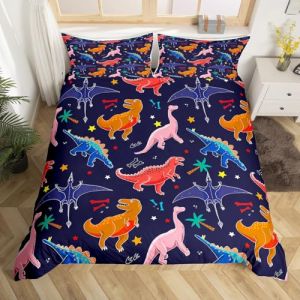 Homewish Housse de Couette 140x200 Dinosaure de Dessin Anim&eacute;, Ensemble de Literie Dinosaure Bleu Fonc&eacute; pour Gar&ccedil;ons, Parure de Lit Dinosaures Color&eacute;s Imprim&eacute;s, D&eacute;coration de Chambre, Doux (Suzhou yiyanyun e-commerce Co., Ltd, neuf)