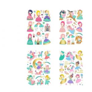 BaronHong Lot de 4 tatouages temporaires Pink Princess pour filles, enfants et femmes, fournitures de fête sur le thème du film Cowgirl (fantastique, taille M) (BaronHong, neuf)