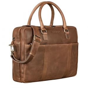 STILORD 'Drake' Sacoche d'affaires Cuir Vintage Sac Business Cuir Homme Femme | Vintage Sac Bureau Grand Format pour Bureau, Travail & Ordinateur Portable 15,6 Pouces, Couleur:Mocca - Marron foncé (STILORD Cuir, neuf)