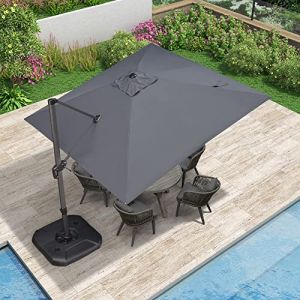PURPLE LEAF Parasol D&eacute;port&eacute; 3 x 3 m avec Pied en Croix, Parasol de Jardin Ext&eacute;rieur en Aluminium Toile Haute Densit&eacute; 240 g/m&sup2; avec Protection UV, Inclinable et Rotatif &agrave; 360&deg;, Gris (PurpleLeafGarden, neuf)