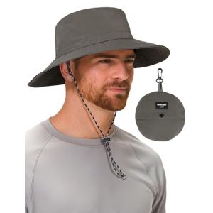 MELLIEX Chapeau Homme Femme Protection UV Chapeau de Soleil Imperméable Respirant Chapeau de Brousset à Large Bord Chapeau de Pêche Boonie Hat, Gris (MELLIEX, neuf)