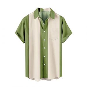 Chemise hawaïenne pour homme - Tenue rockabilly des années 50 - Chemise de bowling vintage - Chemise de bowling à manches courtes - Chemise d'été à manches courtes - Style rétro - Tenue de fête - (PUEYC, neuf)