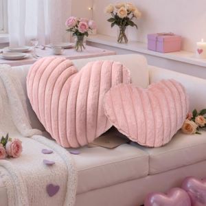 Lanpn Lot de 2 Pi&egrave;ces Coussin en Forme de c&oelig;ur, Rose Coussin d&eacute;coratif en Forme de c&oelig;ur Coussins D&eacute;coration Canap&eacute; pour Saint Valentin Salon Chambre &agrave; Coucher D&eacute;corations (Rose, 42x31cm et 36x27cm) (YINGYI TRADING, neuf)