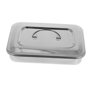 UKCOCO Plateau Inox Carr&eacute; Couvercle 24x16.5x5 Cm pour Instruments de Onglerie et Usage M&eacute;dical Hygi&eacute;nique Anneau de Transport (Fruitscher, neuf)